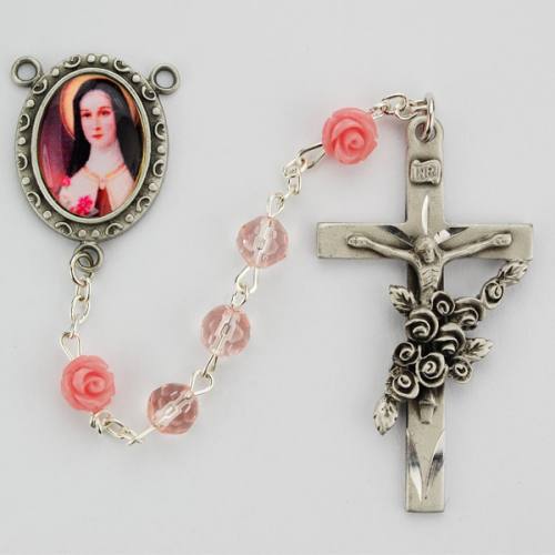 St Therese online de Liseaux Rosary with Rose Quartz