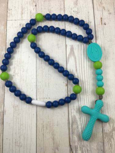 Chews Life Teething Rosary Navy and Green