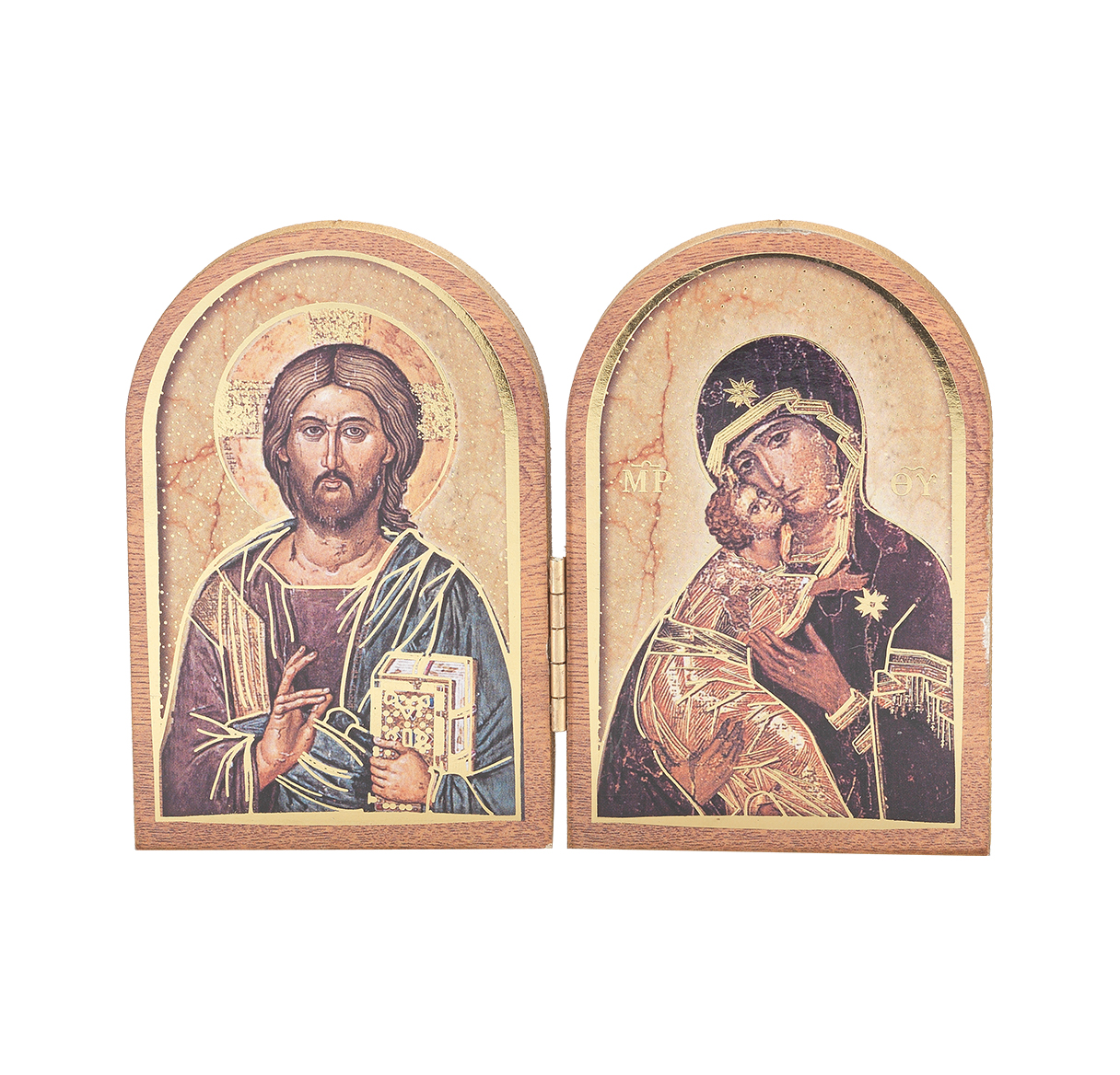 Diptych Christ All Knowing Our Lady of Vladimir Natural Wood