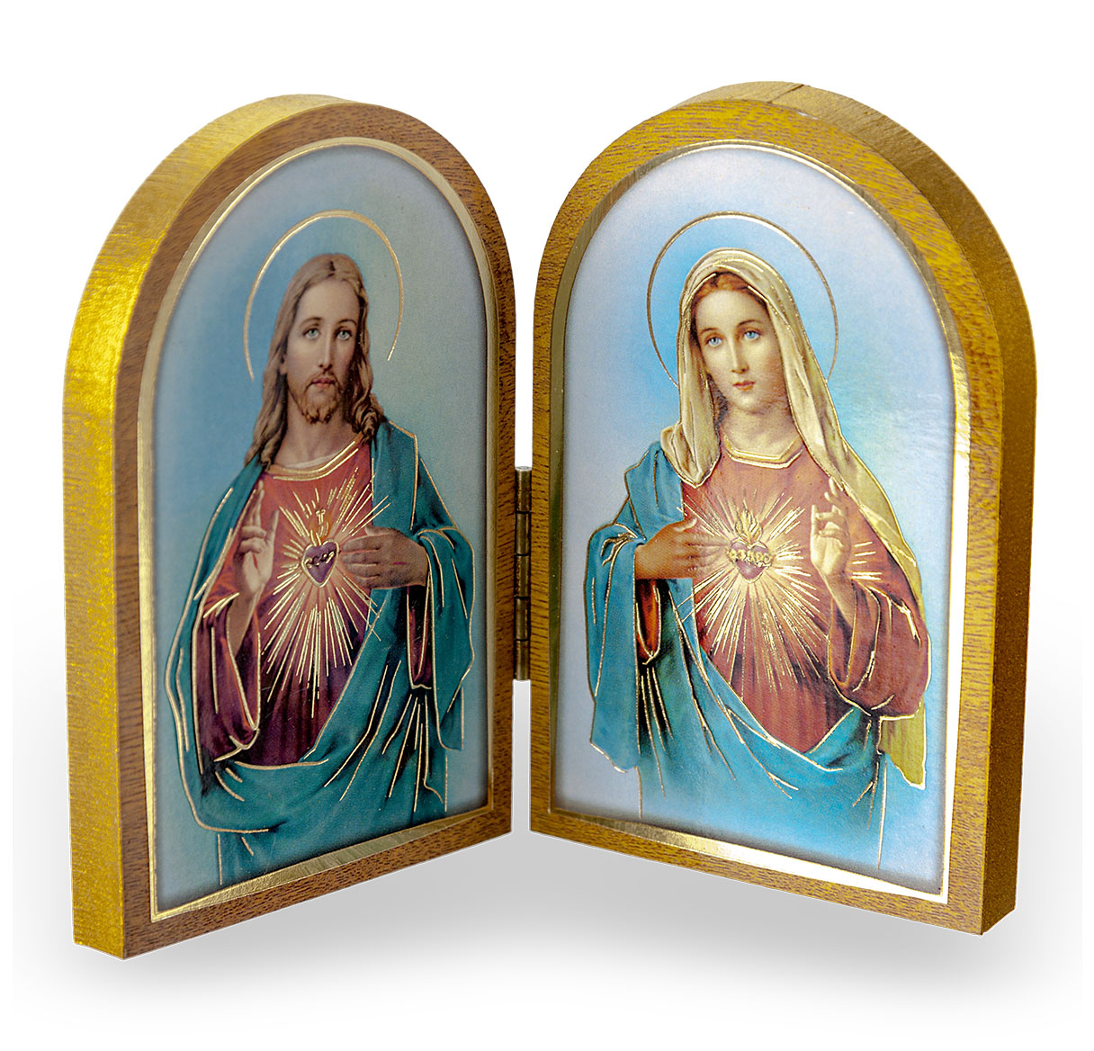 Diptych Sacred Heart and the Immaculate Heart Natural Wood