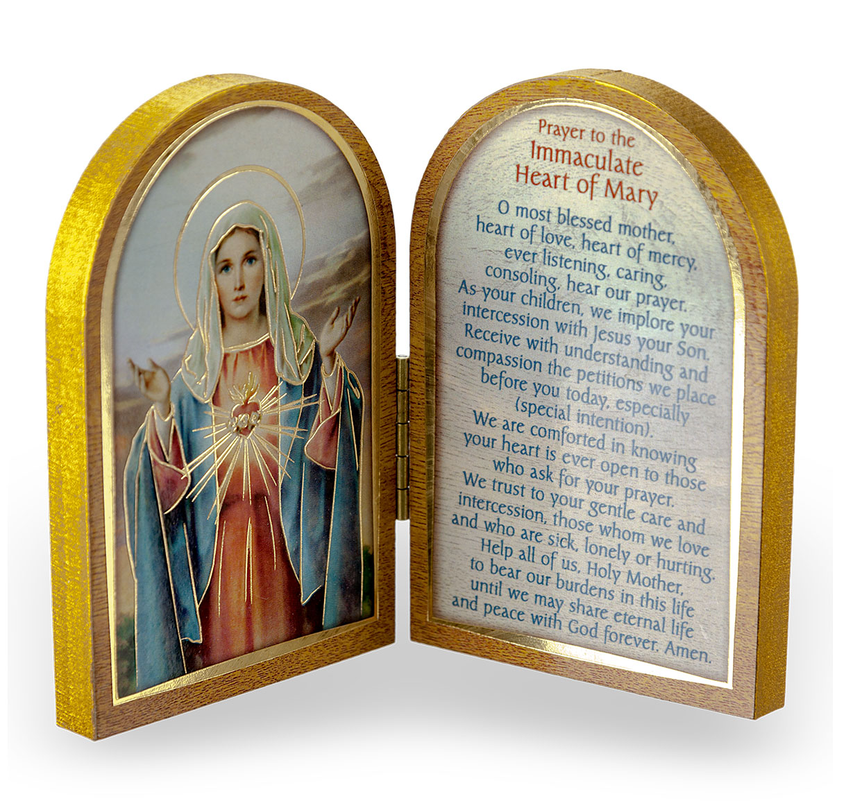 Diptych Immaculate Heart of Mary Natural Wood