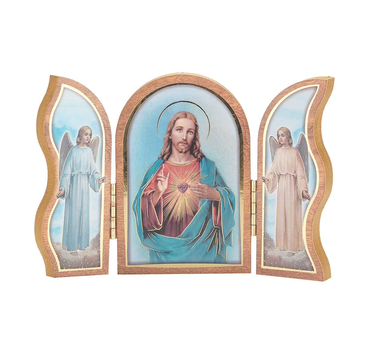 Triptych Sacred Heart of Jesus Natural Wood