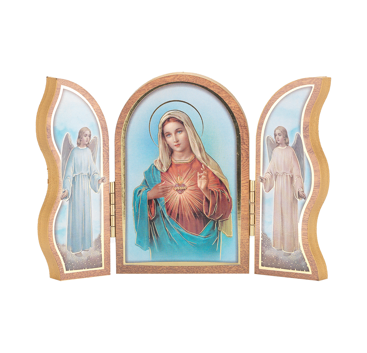 Triptych Immaculate Heart of Mary Natural Wood