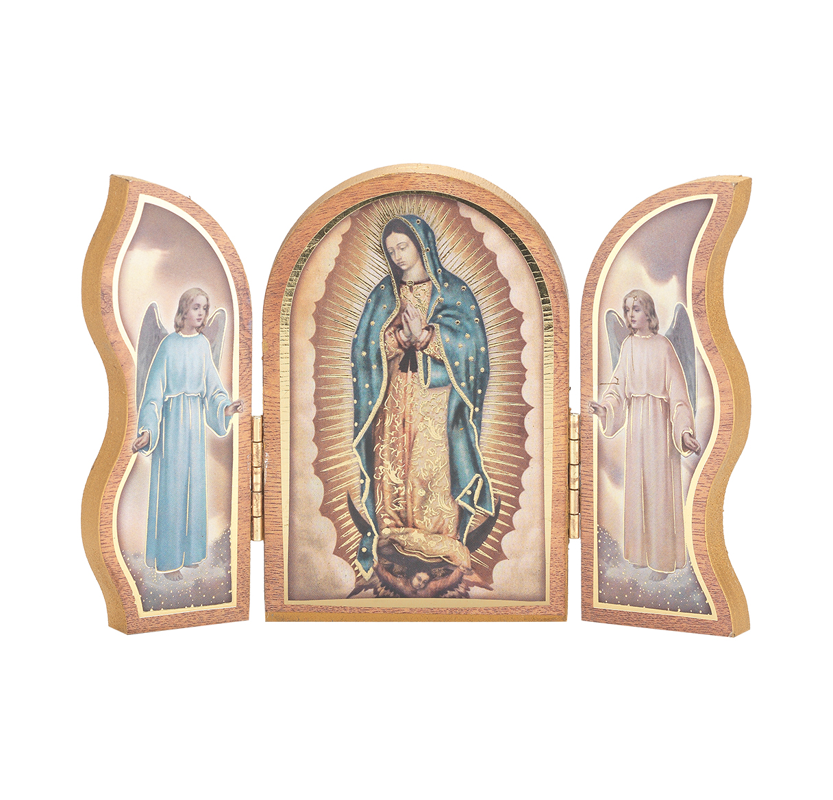 Triptych Our Lady of Guadalupe Natural Wood
