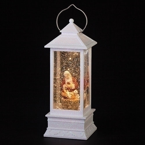 Lantern 11" Swirl Kneeling Santa White