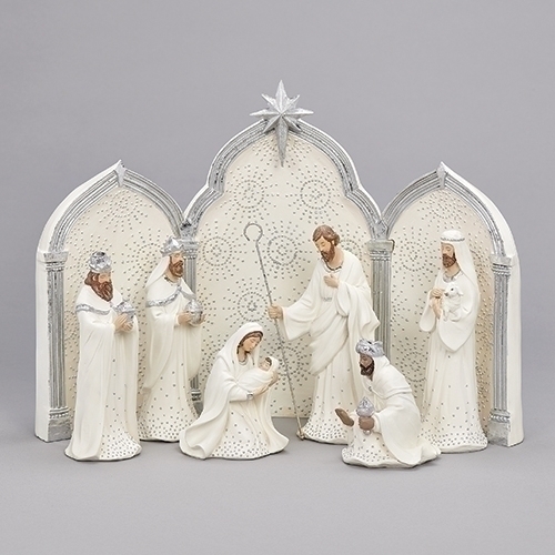 Nativity 11" Silver Dot 9 Pc