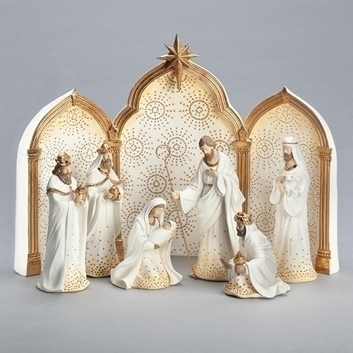 Nativity 11.5" 9Pc Gold Ivory