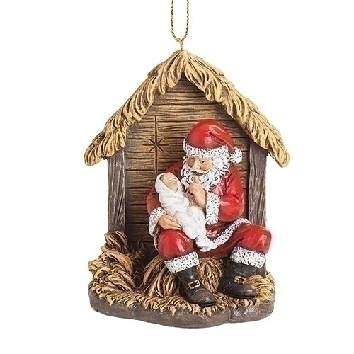 Ornament 4" Santa with Baby Shushing