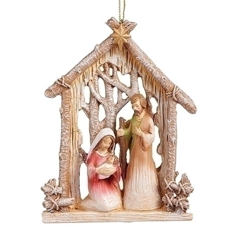 Ornament 4.5" Holy Family Birch Stable