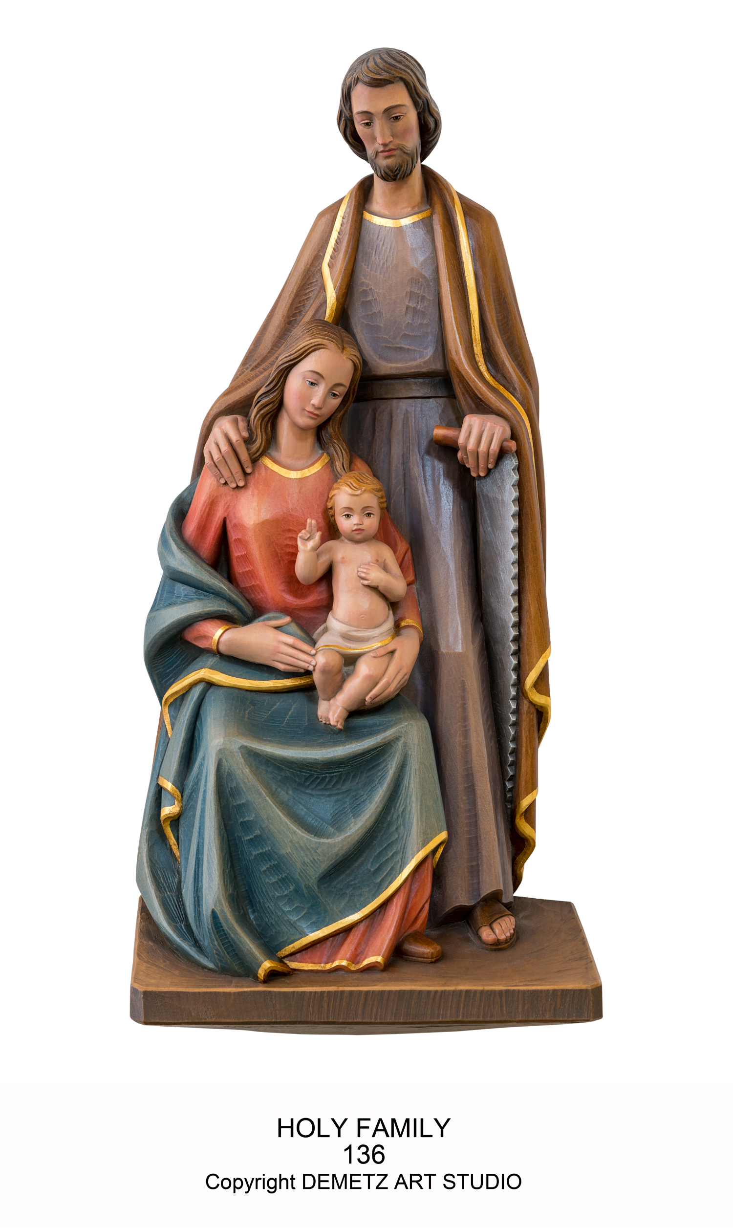 Statue Holy Family -3/4 Relief 24" Linden Wood