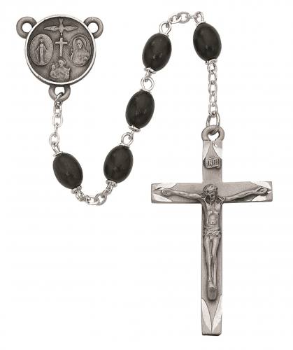 Rosary Four Way Medal Sterling Silver Black Wood Beads