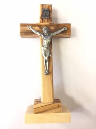 Crucifix Standing Olive Wood Pewter Corpus 5 Inch