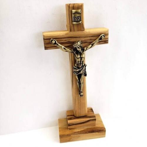 Crucifix Standing Olive Wood Bronze Corpus 5 Inch