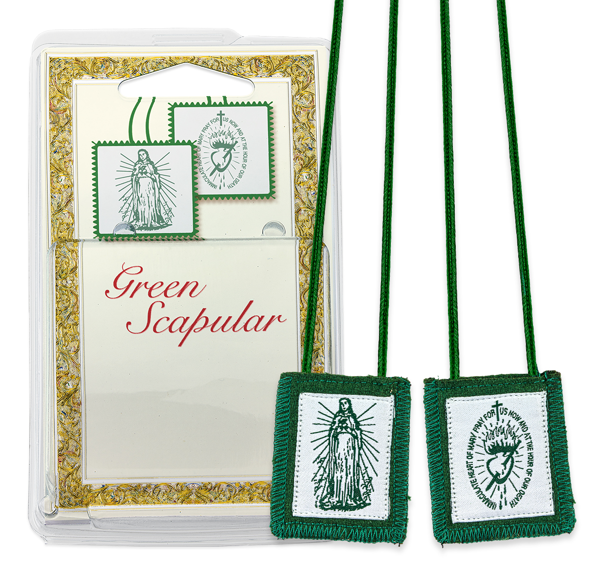 Scapular Green Immaculate Heart of Mary Wool