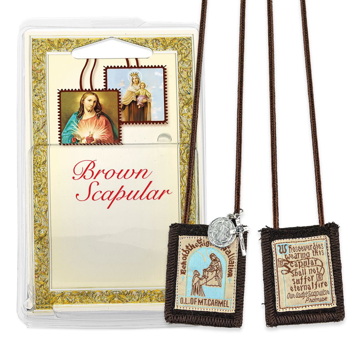 Scapular Brown Our Lady of Mount Carmel Wool With Medals