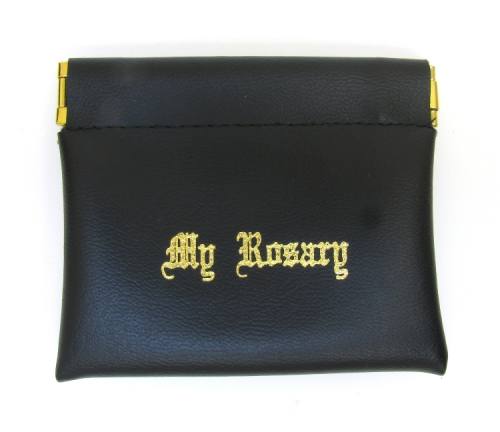 Rosary Case "My Rosary" Leatherette Snap Pouch Black