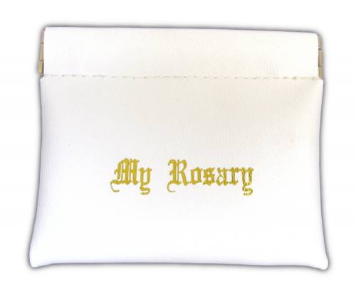 Rosary Case "My Rosary" Leatherette Snap Pouch White