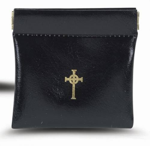 Rosary Case Leatherette Oversized Snap Pouch Black