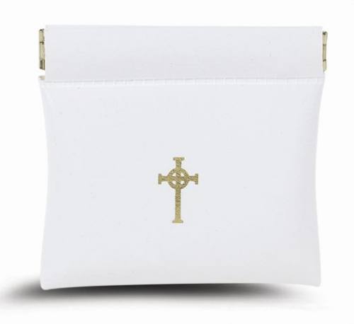 Rosary Case Leatherette Oversized Snap Pouch White