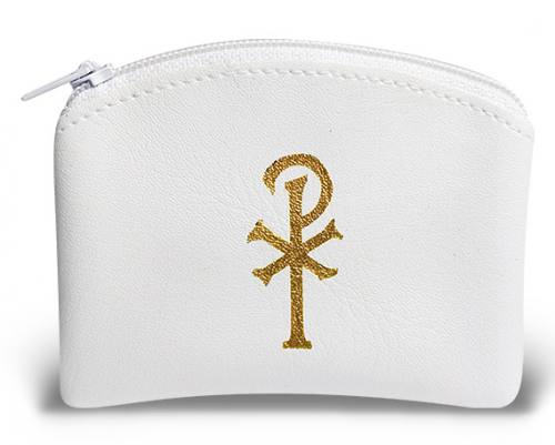 Rosary Case Leatherette Zipper Pouch White