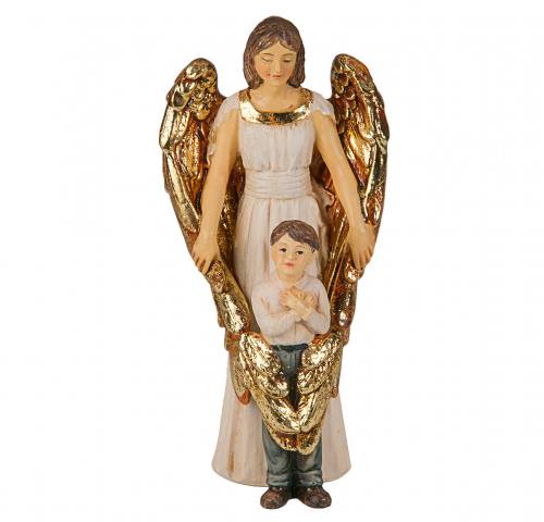 Statue Guardian Angel With Boy 4 inch Resin Painted Boxed