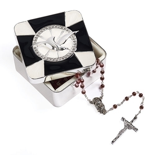 Confirmation Rosary Box Silver Black