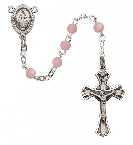 Rosary Baptism Miraculous Medal Sterling Silver Pink Beads