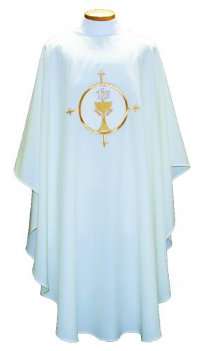 Chasuble Poly Linen Weave Chalice Crosses