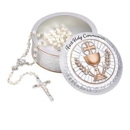 First Communion 1.5" Rosary Box Round