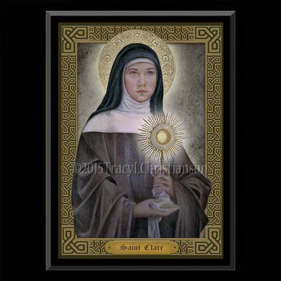 Gift Set Plaque and Holy Card St. Clare of Assisi