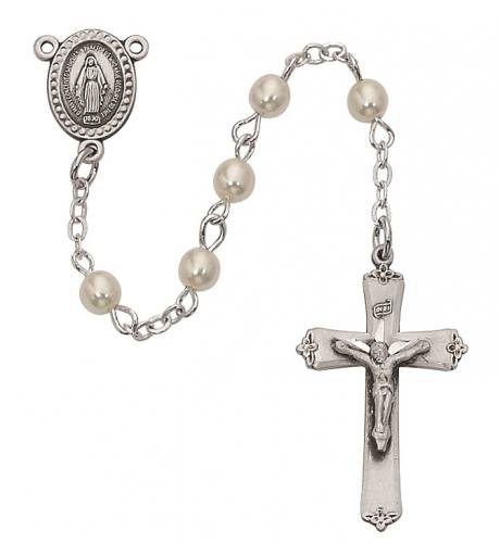 Rosary Baptism Miraculous Medal Sterling Silver Pearl Beads