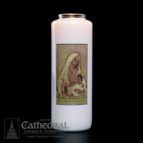 Our Lady of Czestochowa 6 Day Glass Bottle Candle