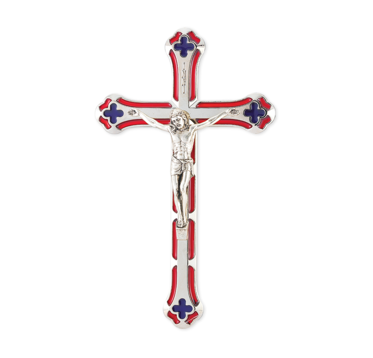 Crucifix Wall Silver with Blue and Red Epoxy