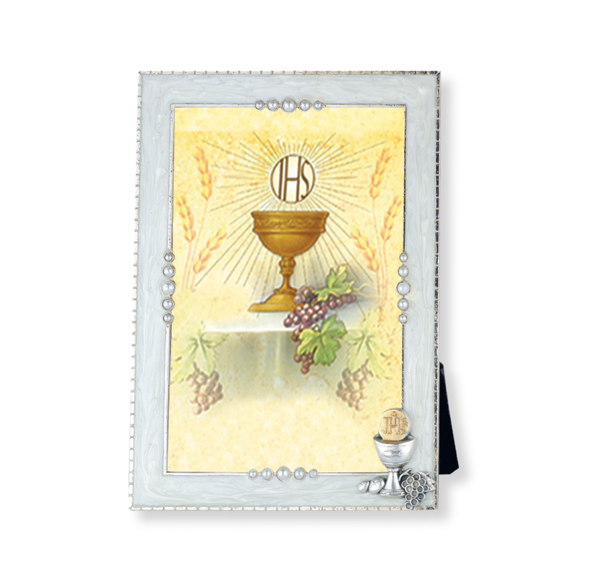 Frame First Communion White Pearlized Chalice with Grapes