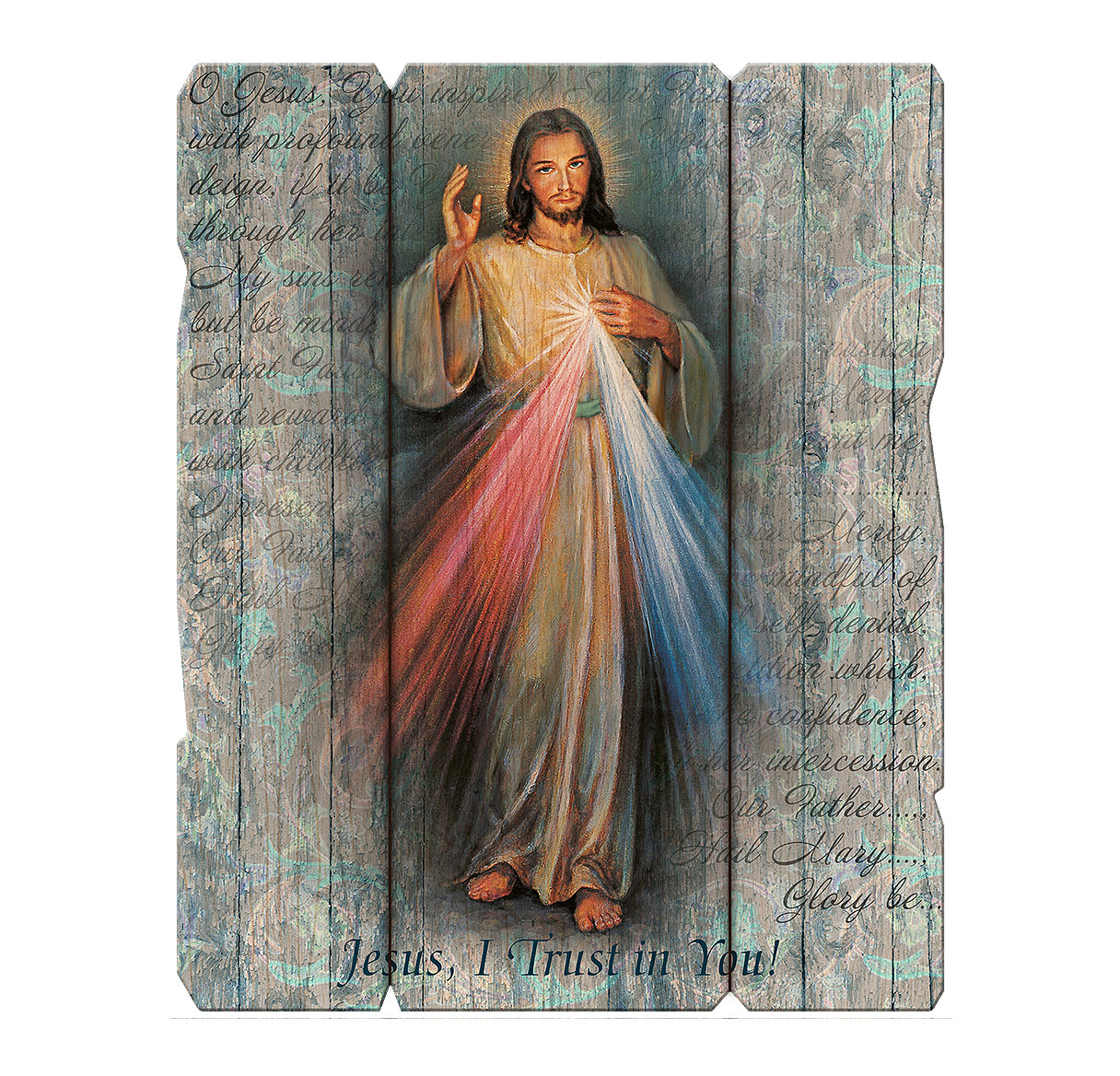 Plaque Divine Mercy 7.5 x 9 inch Wood