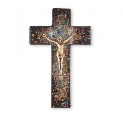 Crucifix Wall 10 inch Glass Brown