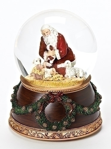 Glitter Dome 6" Kneel Santa Musical