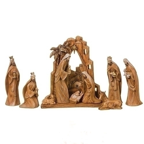 Nativity 10 Pc Carved Wood