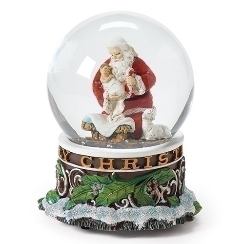 Glitter Dome 5.5" Kneel Santa Musical