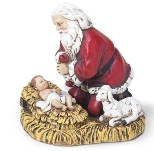 Ornament Kneeling Santa and Baby Jesus 2.5 Inches