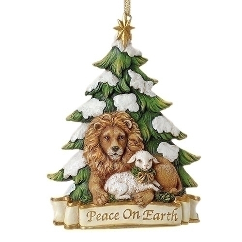 Ornament 5" Lion Lamb Peace Earth