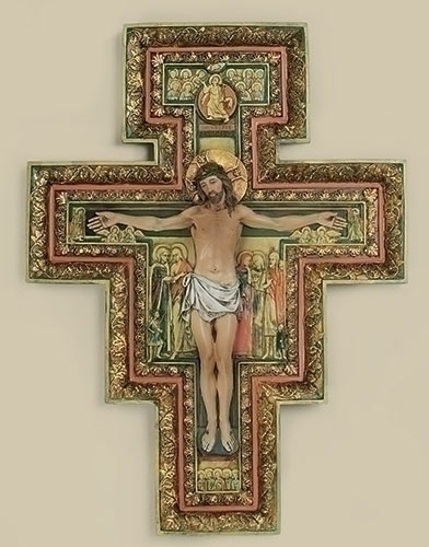 Crucifix Wall San Damiano 10.75 inch Resin Painted