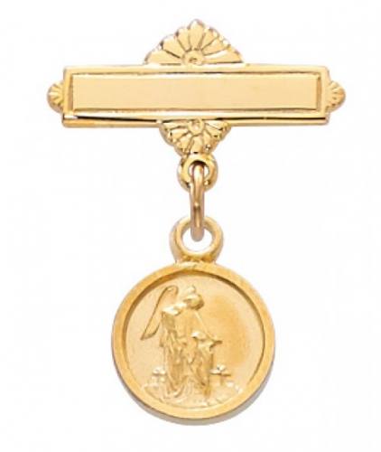 Guardian Angel Medal Pin Baptism Baby 1/2 inch Sterling Gold