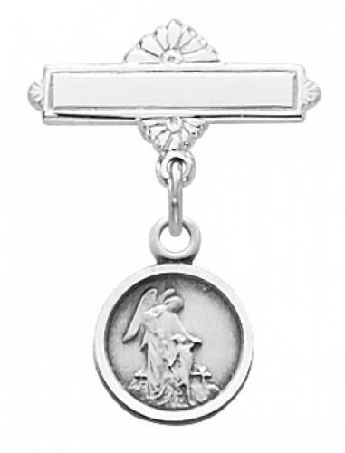 Guardian Angel Medal Pin Baptism Baby 1/2 inch Sterling Silver