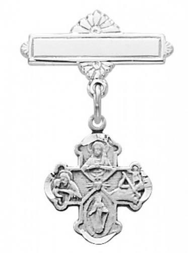 Four Way Medal Pin Baptism Baby 1/2 inch Sterling Silver