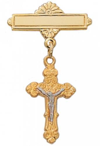 Crucifix Pin Baptism Baby Fancy 1/2 inch Sterling Gold Tutone