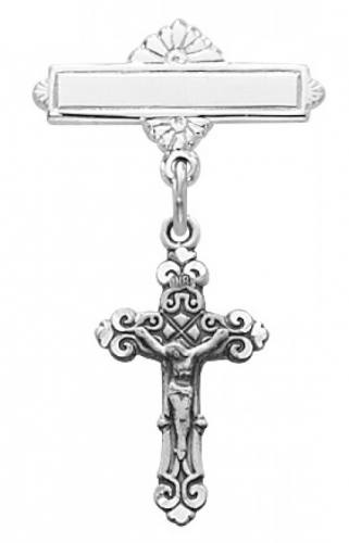 Crucifix Pin Baptism Baby Fancy 1/2 inch Sterling Silver