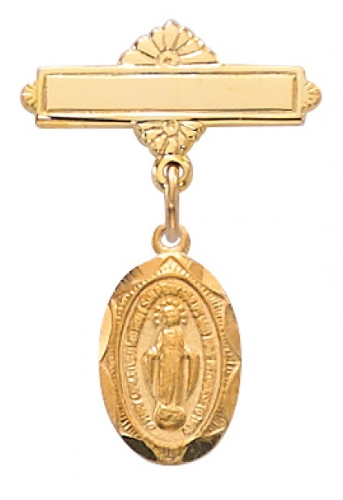 Miraculous Medal Pin Baptism Baby 1/2 inch Sterling Gold