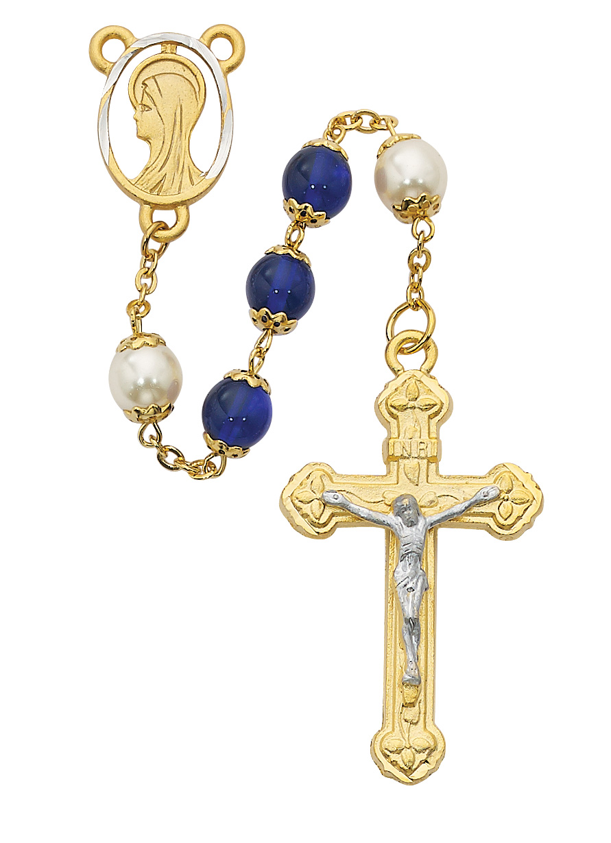 Blue and Pearl like  Glass Rosary