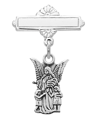 Guardian Angel Medal Pin Baptism Baby Cut 1/2 inch Sterling Silv